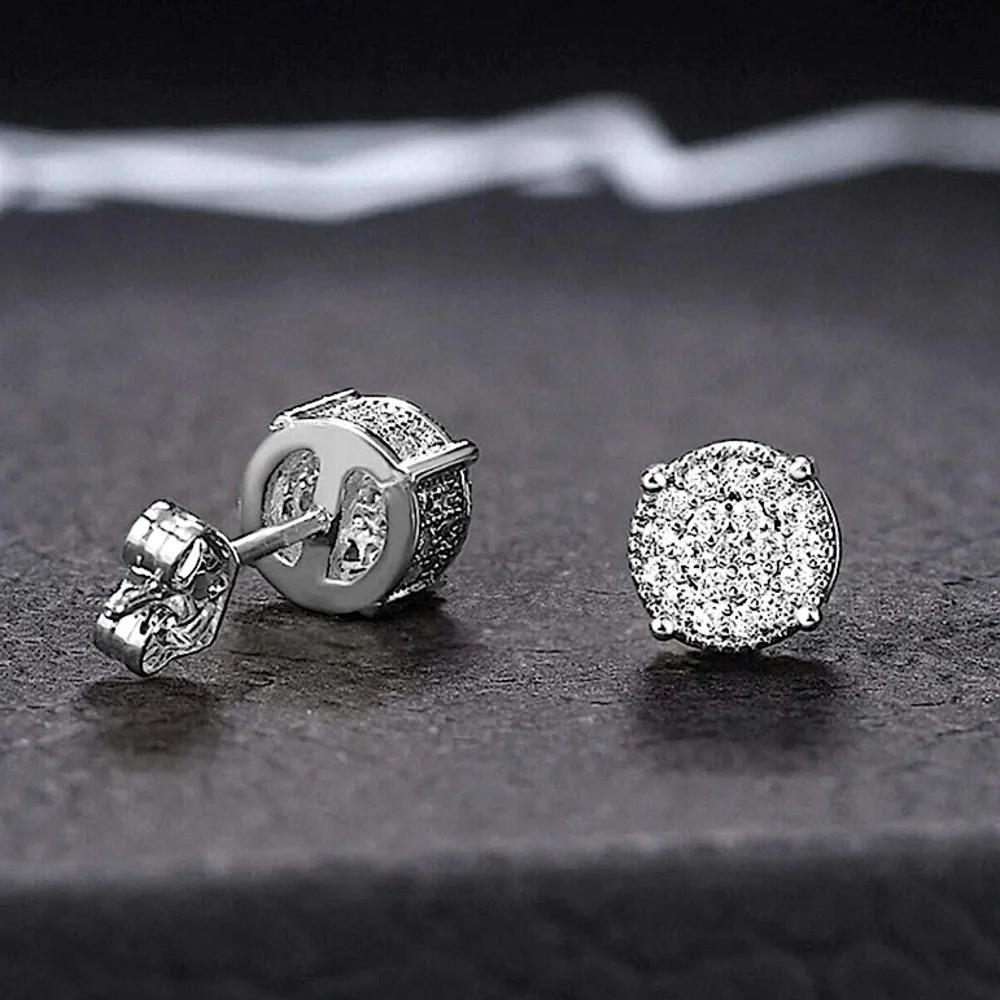 Sterling Silver Round Cut Moissanite Circle Shaped Diamond Zircon Stud Earrings
